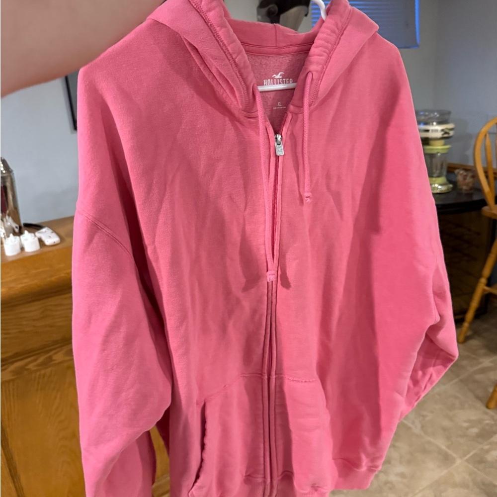 Hollister Pink Zip-Up Jacket with Hood and Relaxed Fit